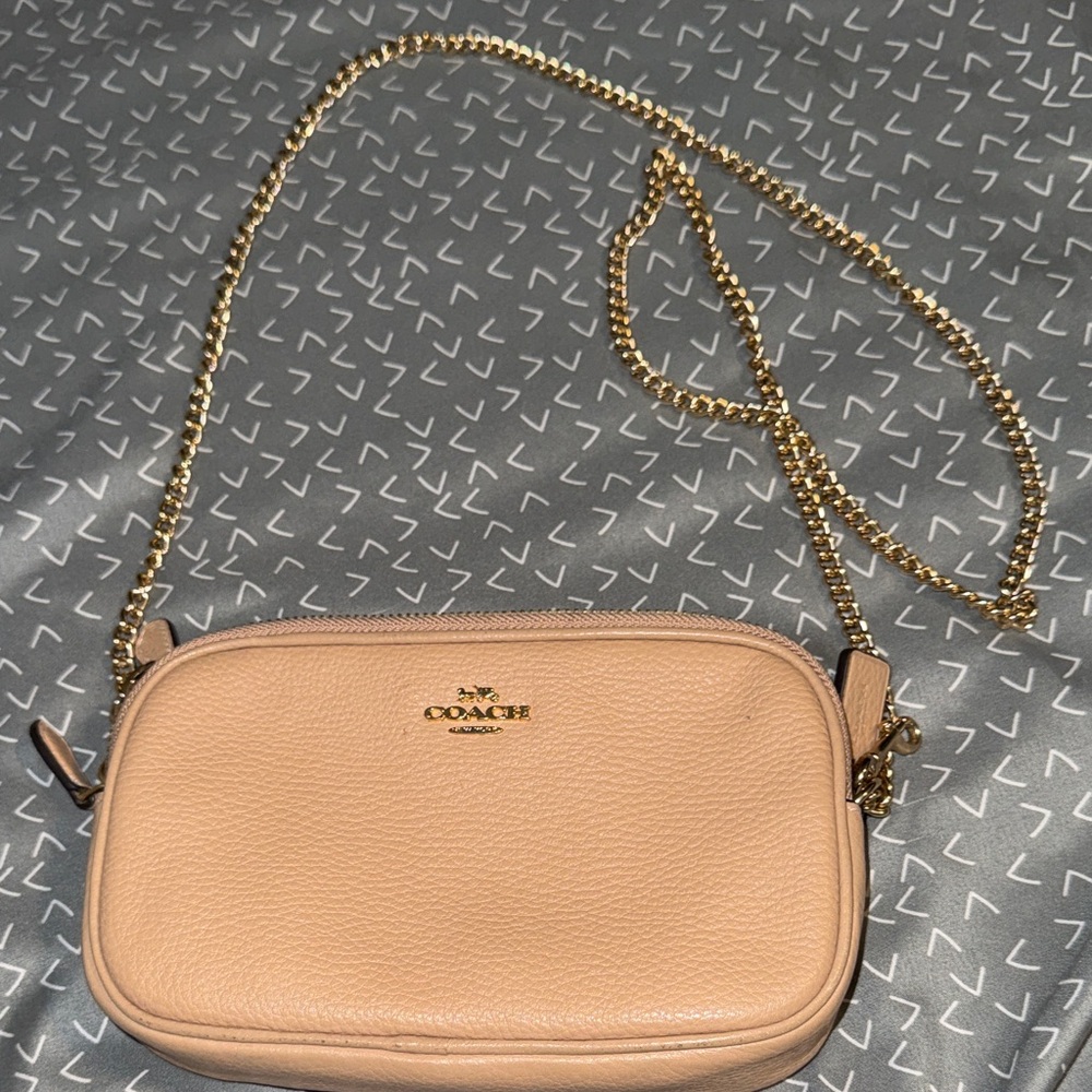 Coach Beige Crossbody Bag with Gold Chain